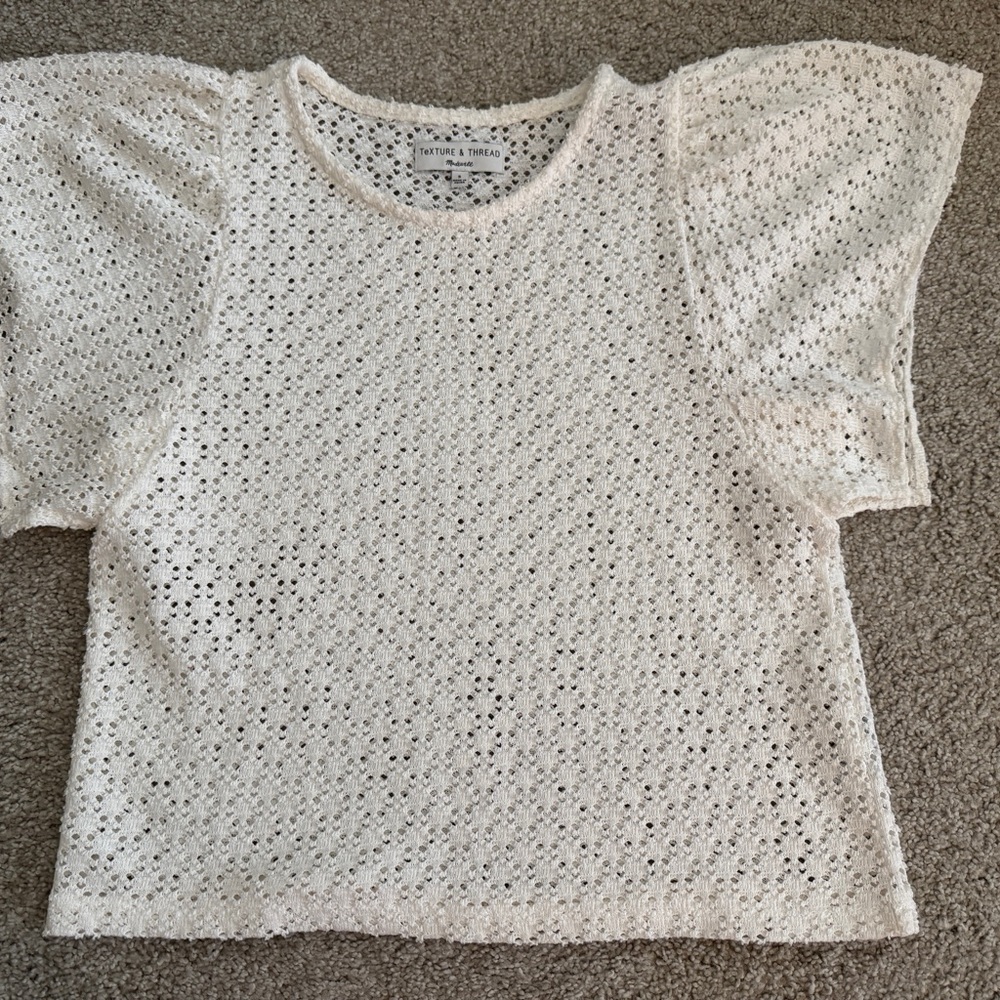 Madewell White Puff Sleeve Cropped Blouse